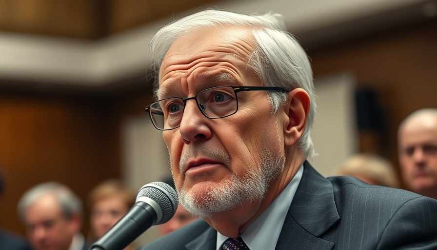 A serious older man speaks at a hearing, related to the Vaccine Injury Compensation Program.