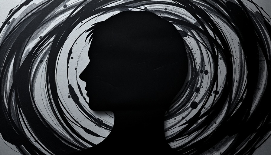 Textured head silhouette symbolizing depression on dark backdrop.