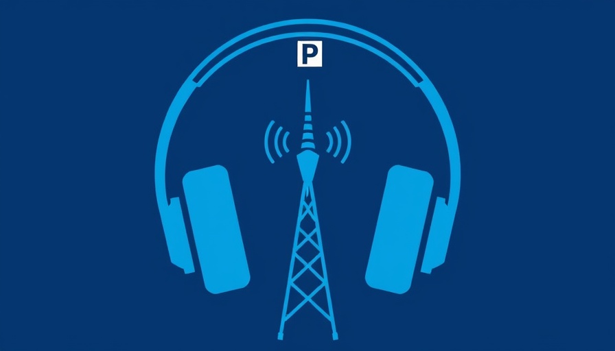 Minimalistic NPR logo with blue headphones and tower.