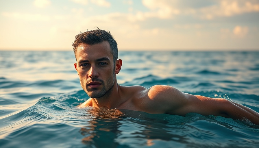 Man swimming in ocean at sunrise, highlighting mens workout routines.