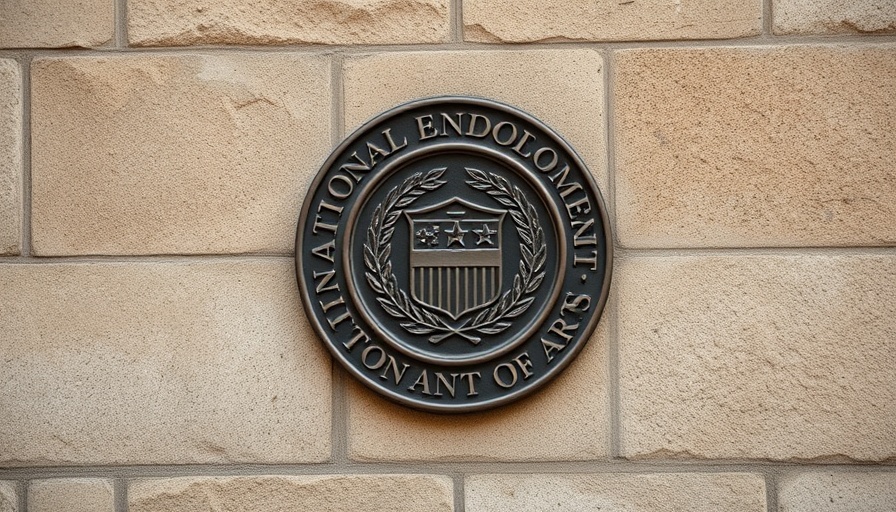 National Endowment for the Arts emblem on stone wall symbolizing government funding cuts to humanities.