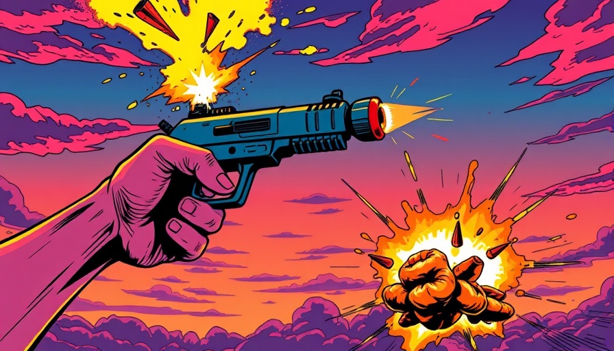 Comic-style illustration of firing a flare gun against a gradient sky.