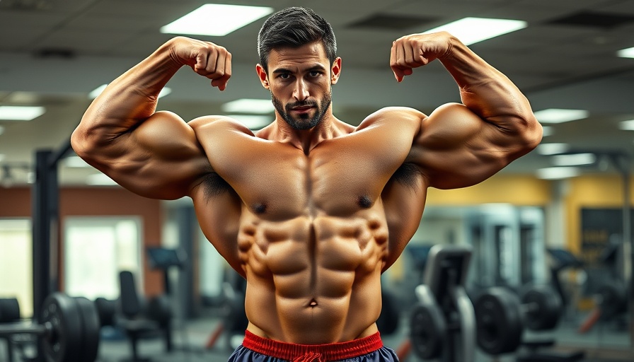 Imposing bodybuilder displaying muscles, mens fitness inspiration.
