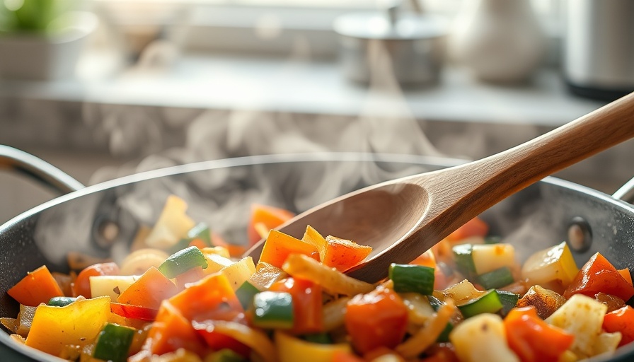 Colorful vegetable stir-fry in a pan highlighting men's nutrition.