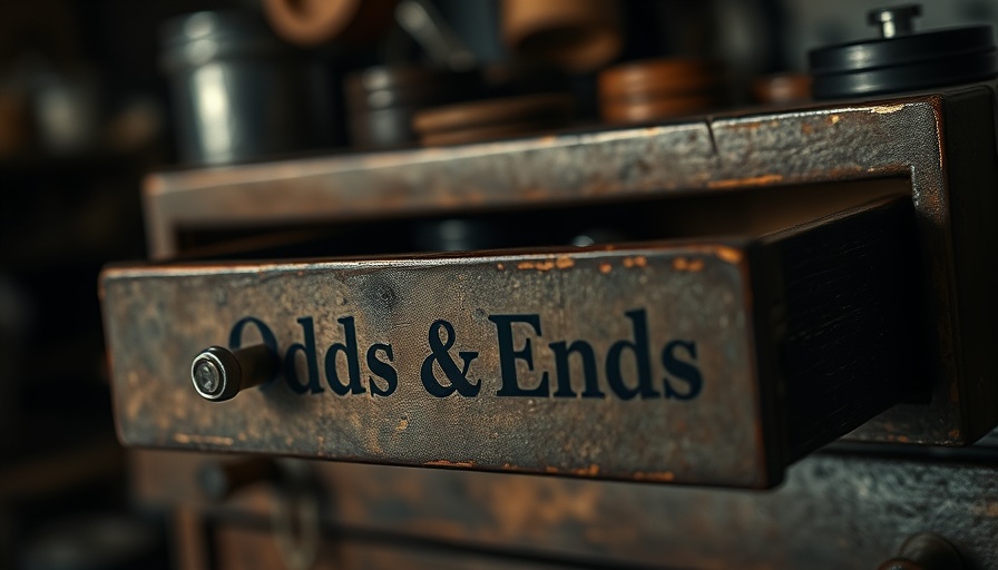 Vintage drawer labeled 'Odds & Ends', symbolizing men's personal growth, in a cinematic setting.