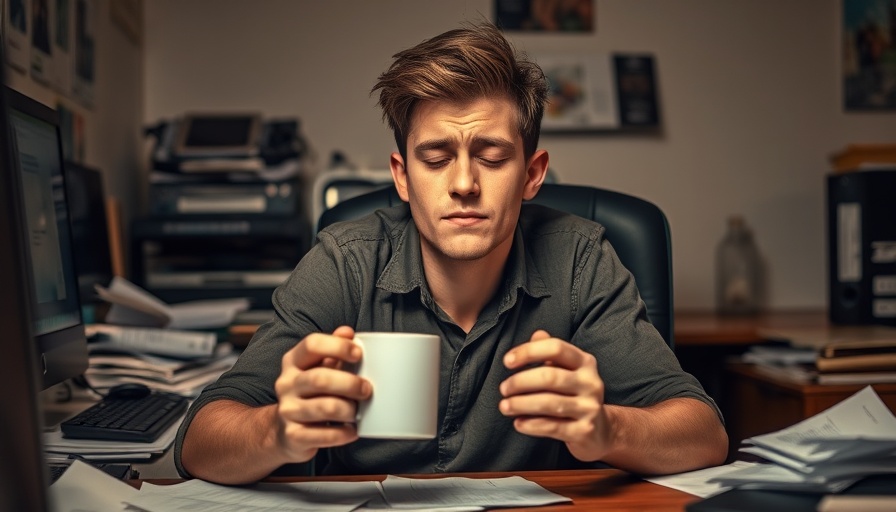 Student stressed with too much caffeine worsens stress at desk.