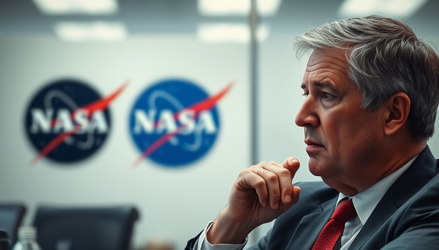 Man in suit with NASA logo, contemplating China will beat US to the Moon.