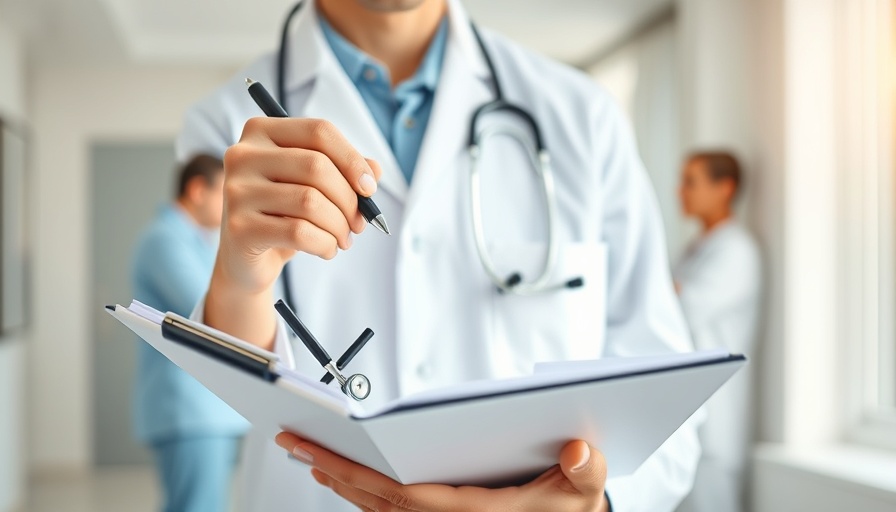 Doctor reviewing notes, highlighting nutrition expertise, pen in hand.