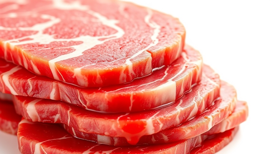Fresh red meat slices on white background