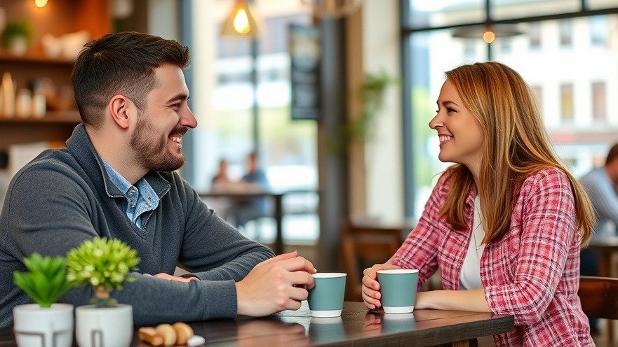 Couple sharing relationship advice on sexual intimacy at a coffee shop.