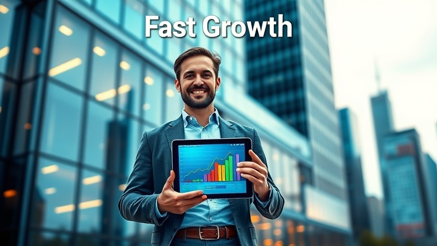 Confident entrepreneur with business credit cards, showcasing financial metrics for fast growth.
