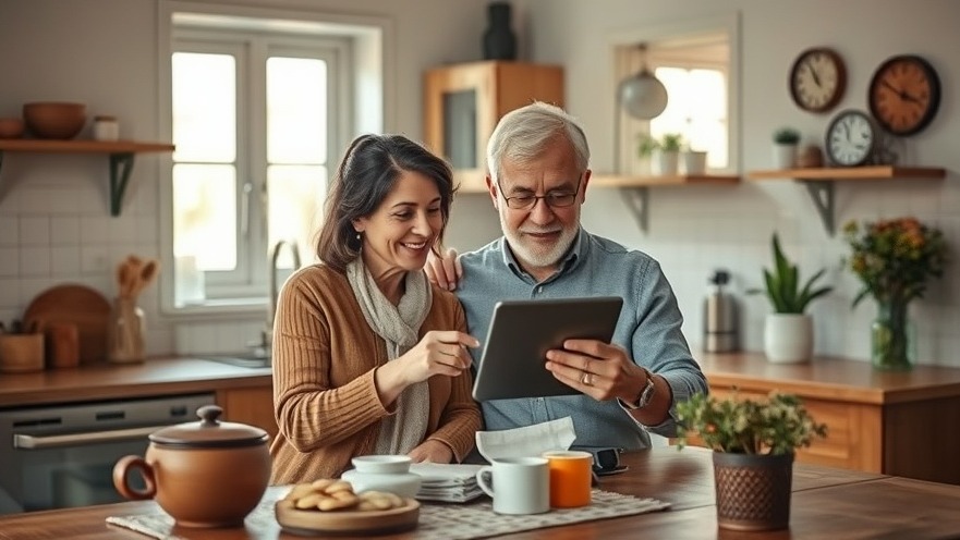 Middle-aged couple discussing economic impact on mortgage rates in cozy kitchen.