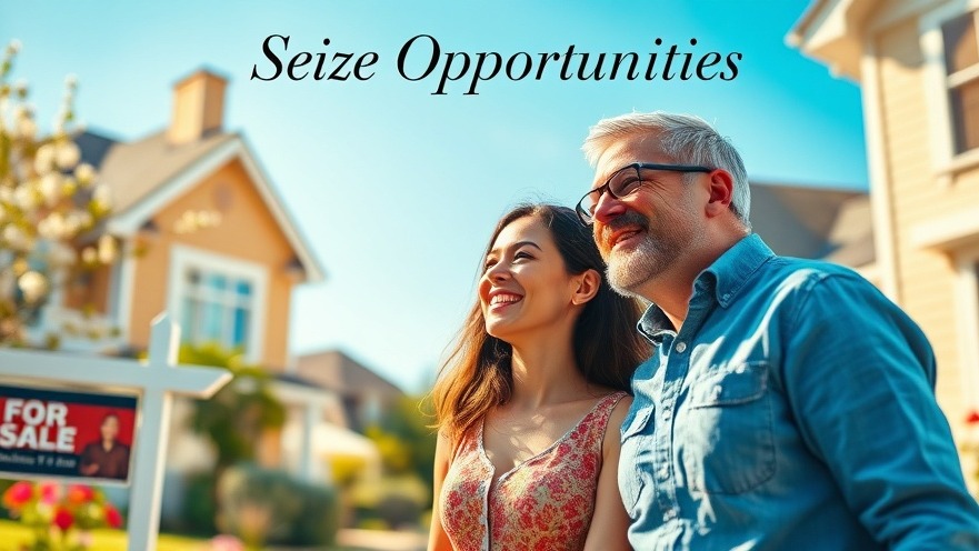 Excited couple viewing a 'For Sale' home, highlighting real estate strategies.