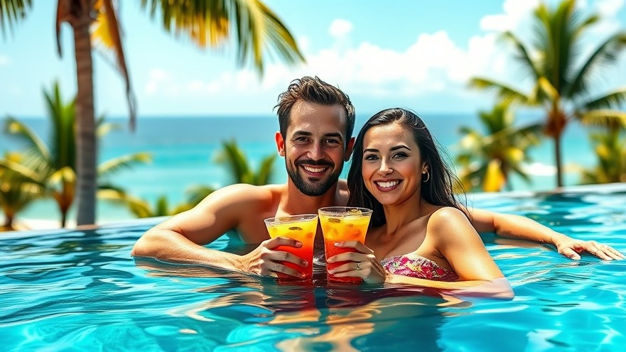 Couple enjoying cocktails in a tropical pool, perfect for maximizing Chase Ultimate Rewards.