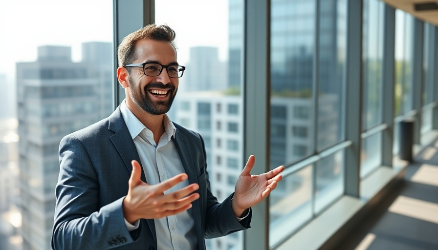 Confident man discussing peer-to-peer lending in a modern office.