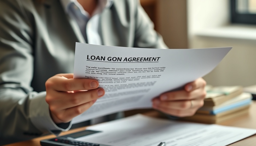 Person reviewing small business loan documents in office.