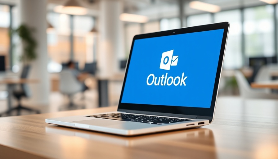 Laptop with Outlook logo in modern office environment
