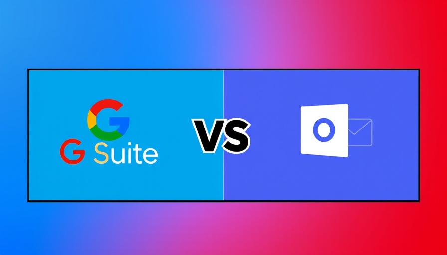G Suite vs Outlook comparison in split screen with contrasting colors.