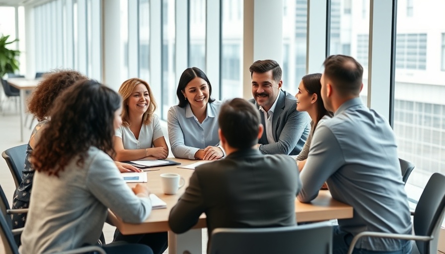 Supportive workplace culture in a team meeting, fostering productivity.