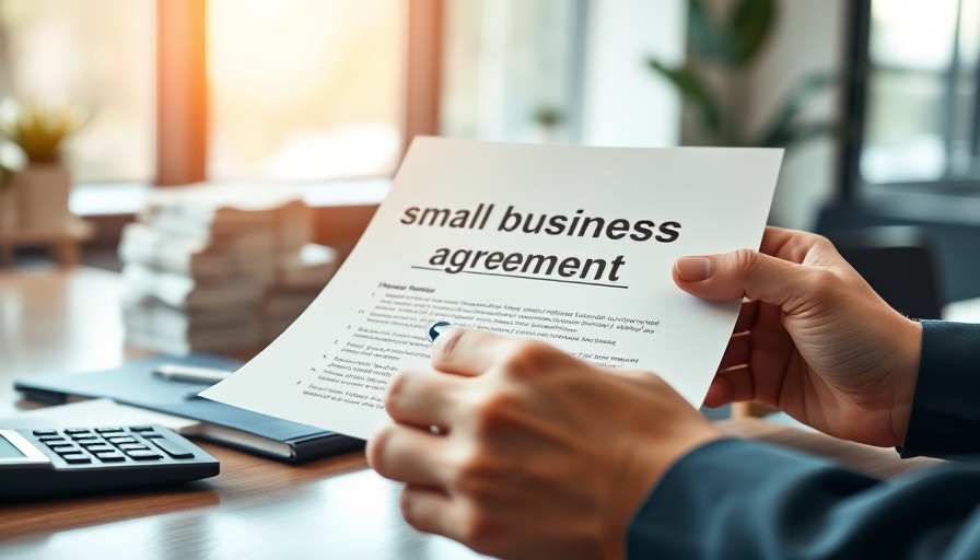 Hands reviewing small business loan agreement near cash and calculator.