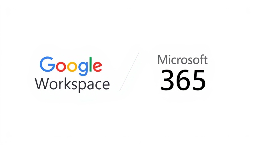 Google Workspace vs Office 365 2025 logos facing off in a minimalist design.