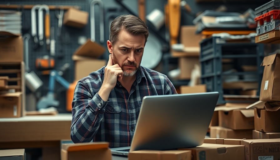 Concerned man in workspace, contemplating business success.