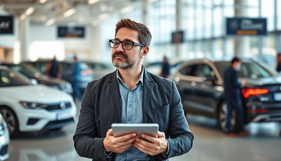 Man considering buying a car in another state at dealership.