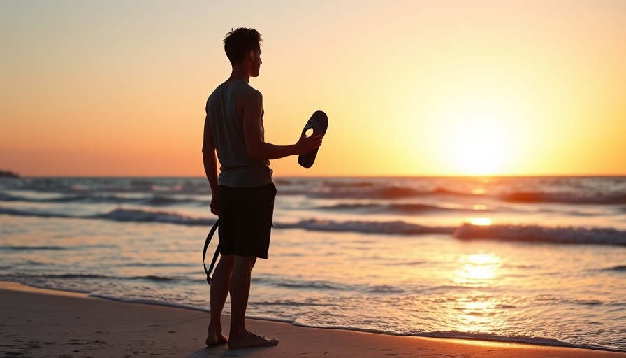 Digital nomad lifestyle at sunset beach, serene and reflective.