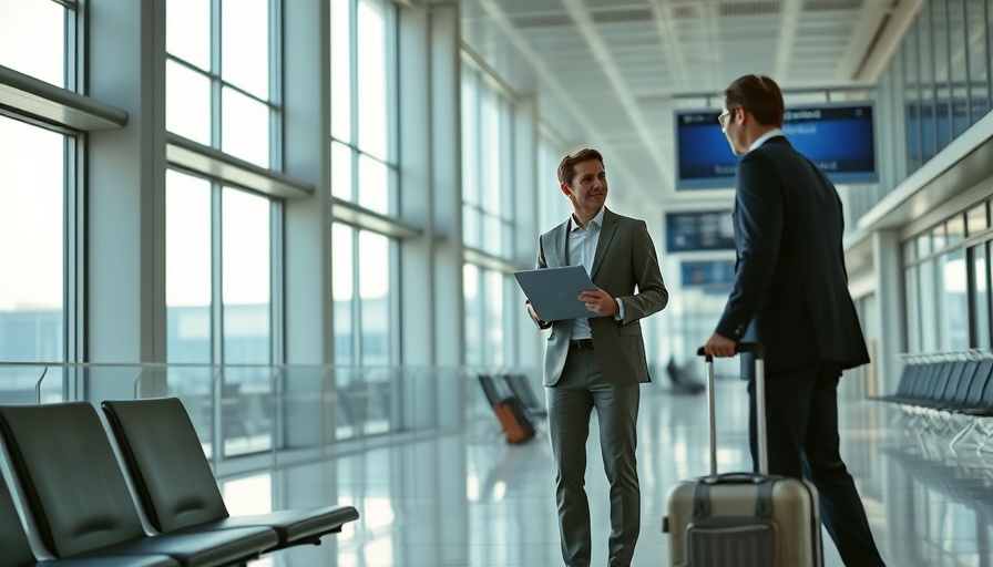 Business meeting in airport lounge, discussing United credit card refresh.