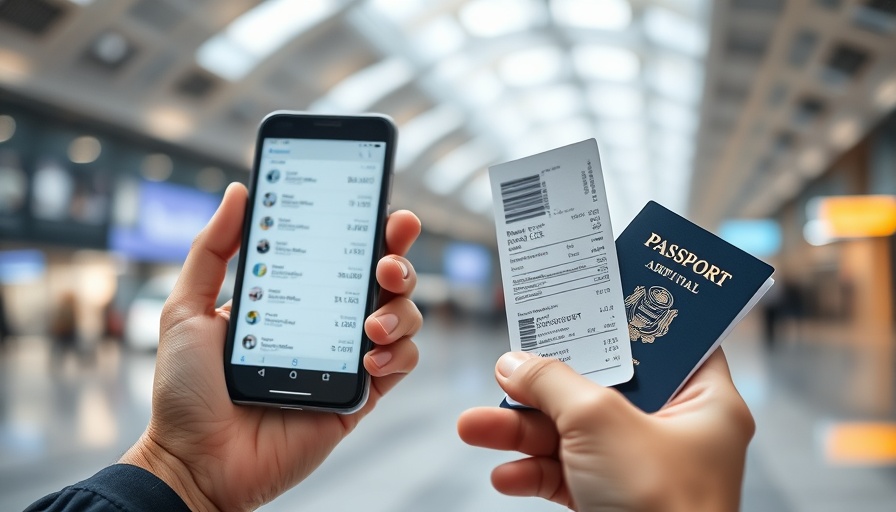 Hands holding dummy travel documents in the airport.