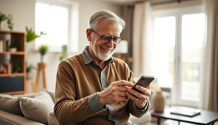 Older man checking smartphone for Bread Savings CD rates 2025 in cozy home.