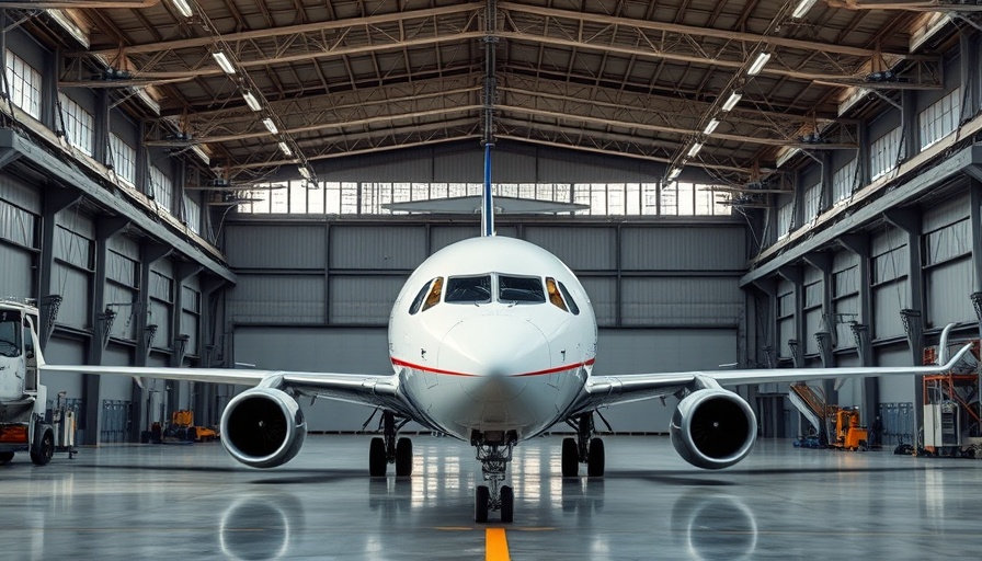 United Express plane in hangar, showcasing Starlink Wi-Fi installation.