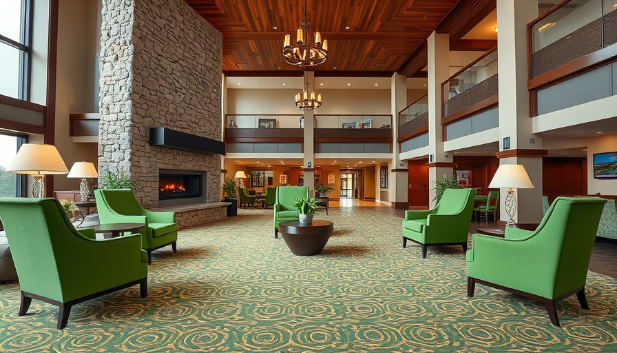 Hyatt Vacation Club Wild Oak Ranch lobby with fireplace and cozy seating.