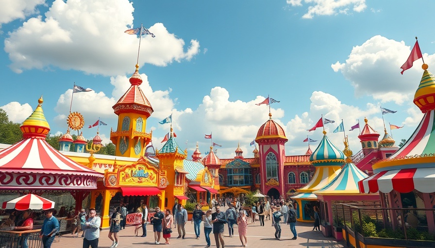 Colorful theme park capturing the vibrant atmosphere under a sunny sky.
