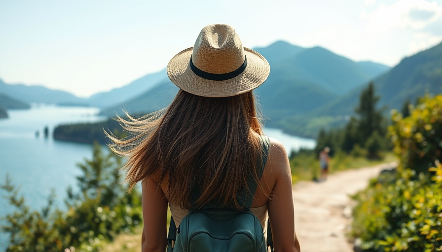 Woman embracing nature by a lake, embodying digital nomad sustainability.