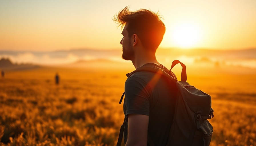 Adventurous traveler with backpack at sunrise, NOMADS.insure travel insurance.