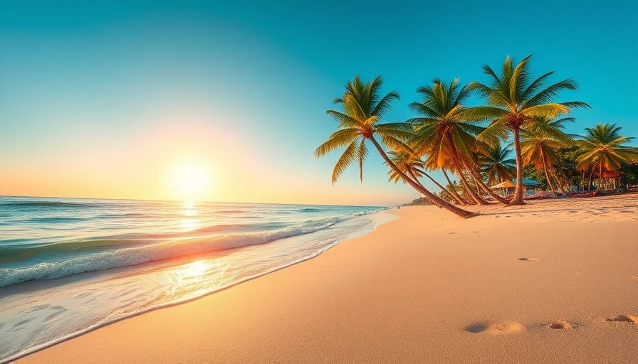 Serene Cancun beachscape with sunbeds and ocean.