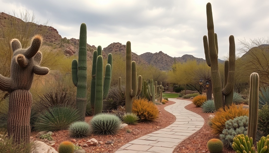 Desert garden at Miraval Arizona Resort wellness, featuring cacti and pathways.