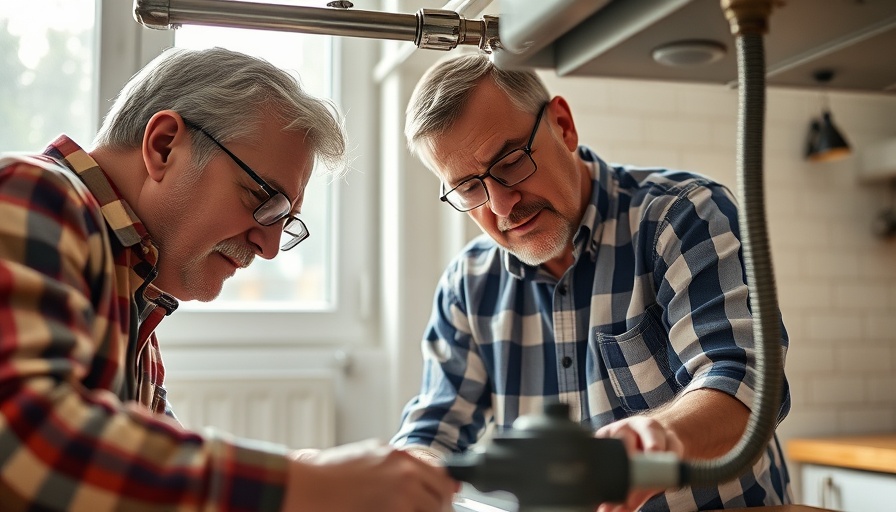 Men inspecting plumbing under sink, related to cost to replace garbage disposal.