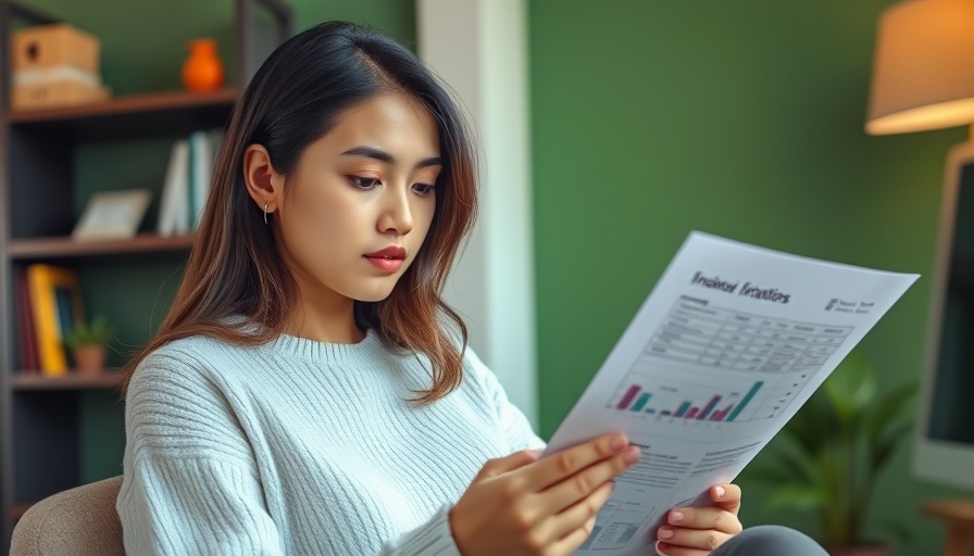 Young woman reviewing documents on interest-free business loans in home office.