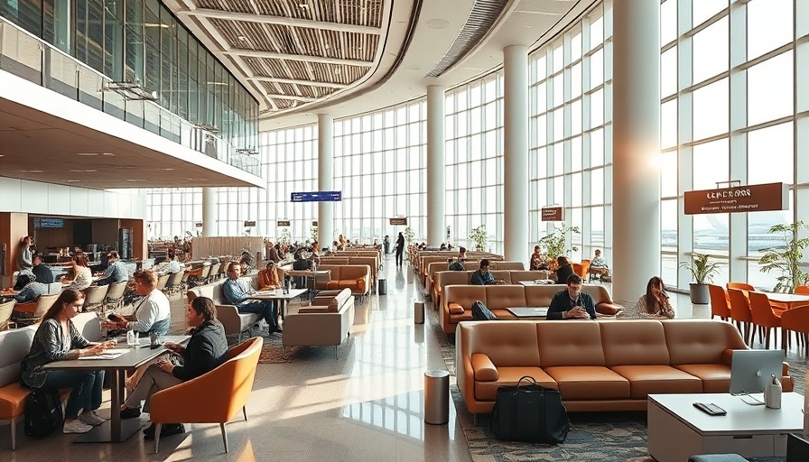 Spacious Delta Lounge at Sea-Tac with modern seating.