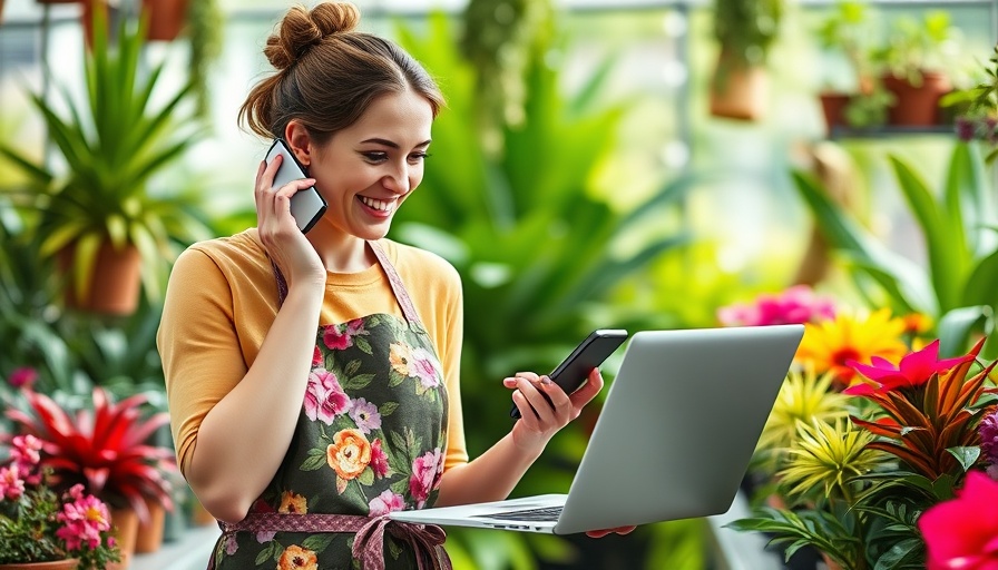 Young woman multitasking with laptop and phone in a nursery.