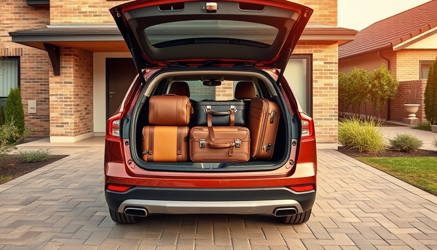 Suburban driveway with packed car trunk, highlighting 2025 repaving costs.