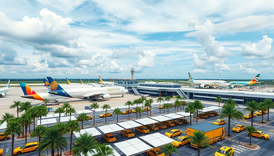 Orlando International Airport guide with airport view featuring planes and taxis.