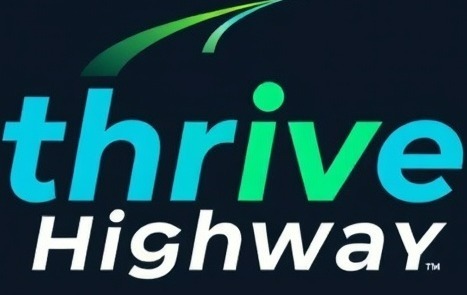 Thrive Highway logo in blue and green, your guide for AI business automation and funding.