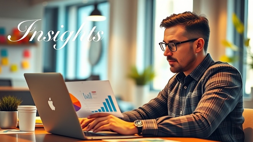 Insights: Small business owner analyzing data-driven strategies in a vibrant office.