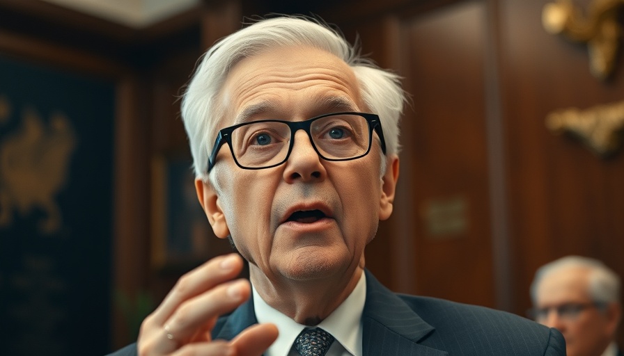 Elderly man speaking passionately in an official setting.