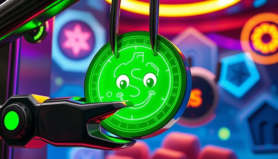 Futuristic coin claw machine for Binance Community Vote Meme Coin Listings.
