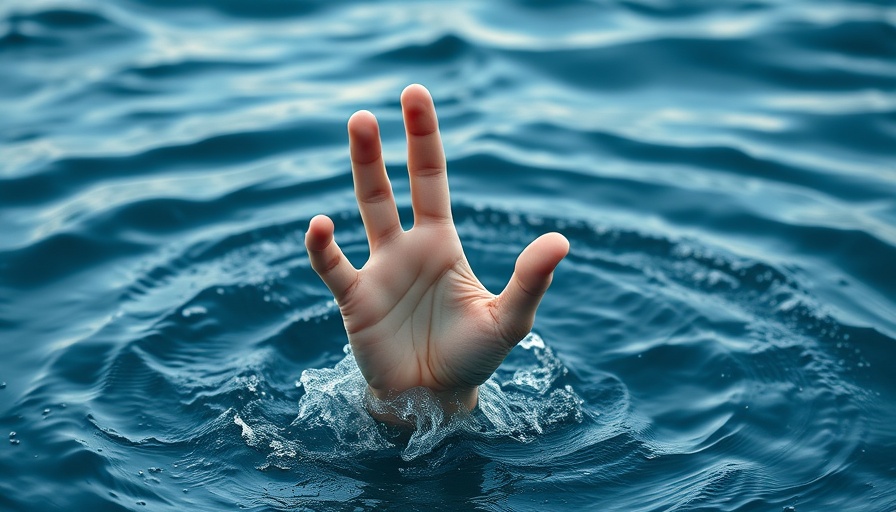 Hand reaching out from water symbolizing struggle, Hyperliquid delists meme coin.