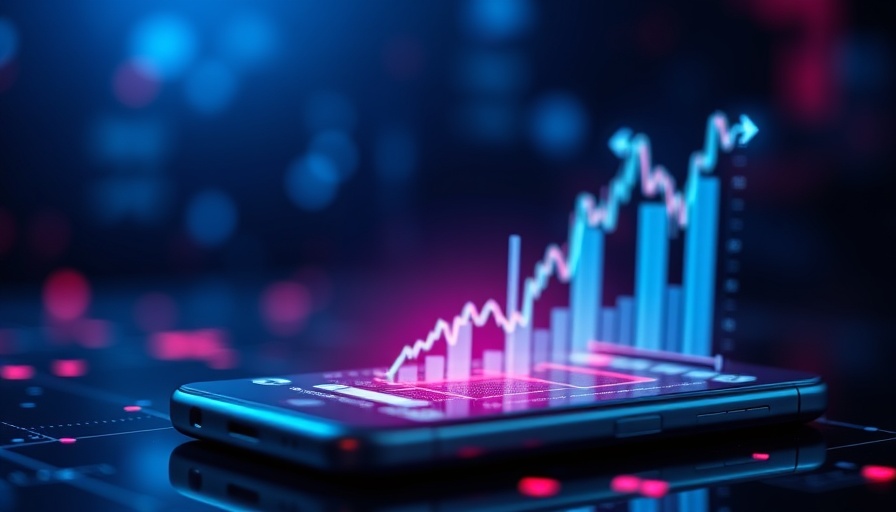 Futuristic smartphone with financial chart for GHIBLI meme coins.